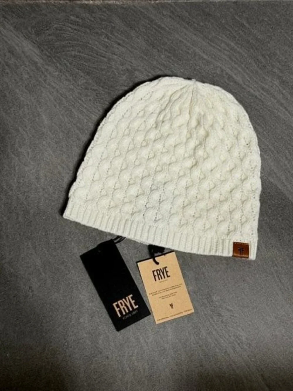 FRYE Women's White Cable Knit Beanie Hat | NWT's | Cozy Winter Classic